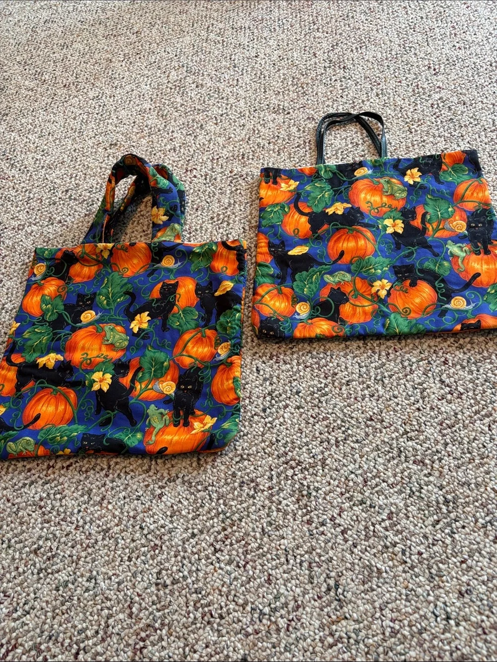 Halloween Pumpkin Print Treat Bag - Orange/Black. Handmade